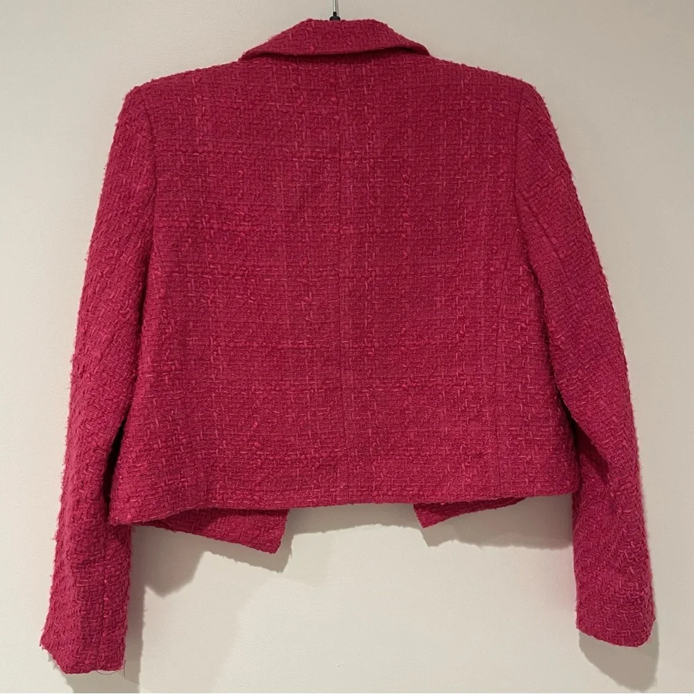 Rachel Zoe XS Pink Tweed Boucle Cropped Blazer Jacket Office Work Chic Old Money - Picture 3 of 6